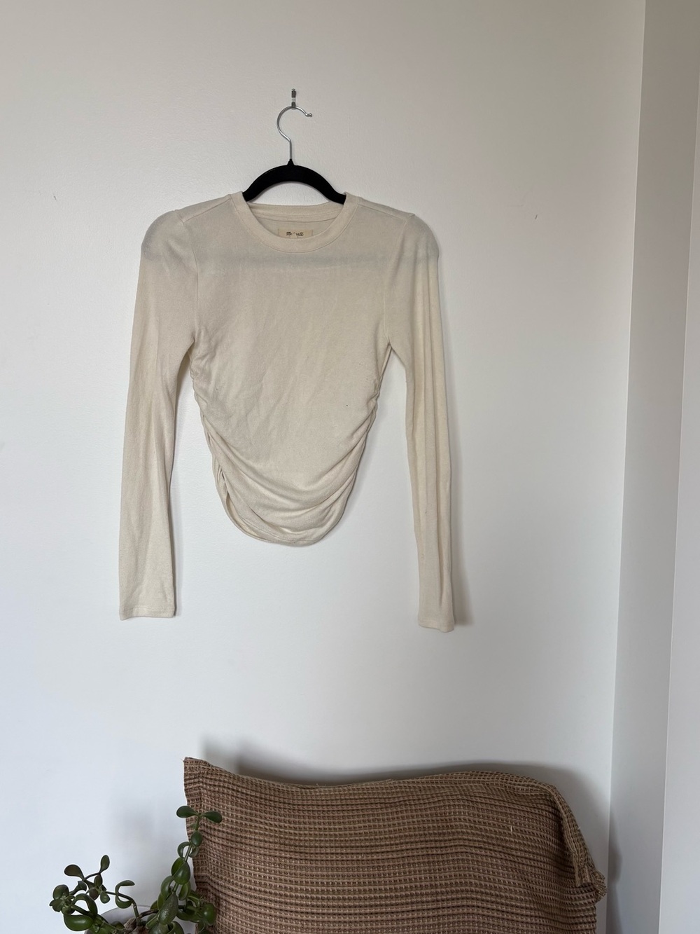 Madewell Cream Long-Sleeve Ruched Front Top